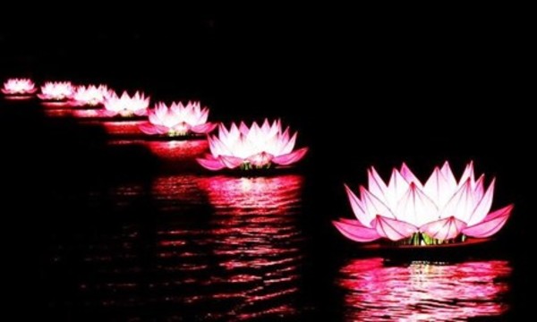 Thắp sáng 7 đài sen khổng lồ trên hồ Xuân Hương