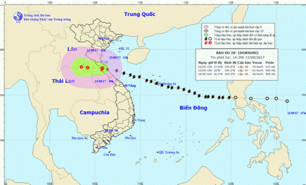 Bão số 10 đi sang khu vực Trung Lào và suy yếu thành áp thấp