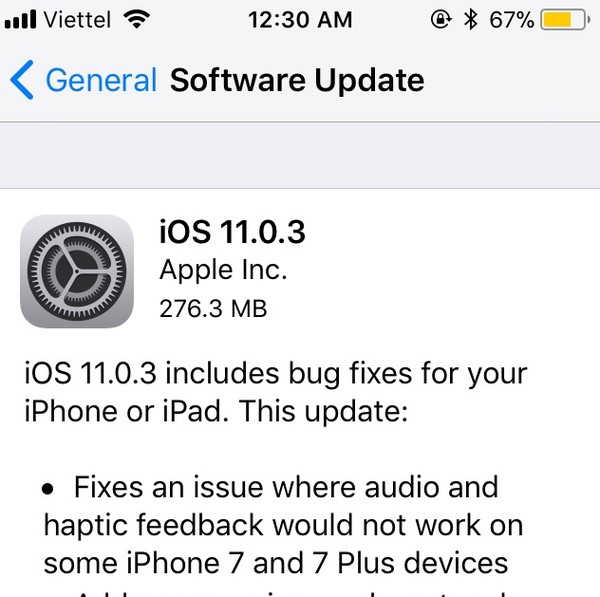 Apple âm thầm cập nhật vá lỗi iOS 11.0.3 cho iPhone, iPad