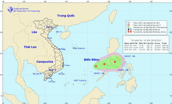 Dự báo thời tiết ngày mai 19/10/2017: Áp thấp mới trên biển Đông