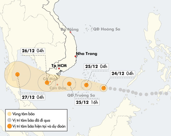 Bão Tembin tăng tốc trên Biển Đông, sóng cao 10 m