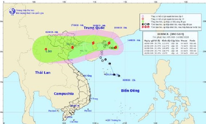 Dự báo thời tiết ngày 14/8: Bão số 4 đi vào biển Quảng Ninh–Nam Định