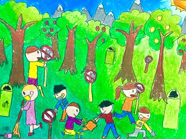 Học sinh Trường TH Võ Thị Sáu vẽ tranh kêu gọi bảo vệ môi trường