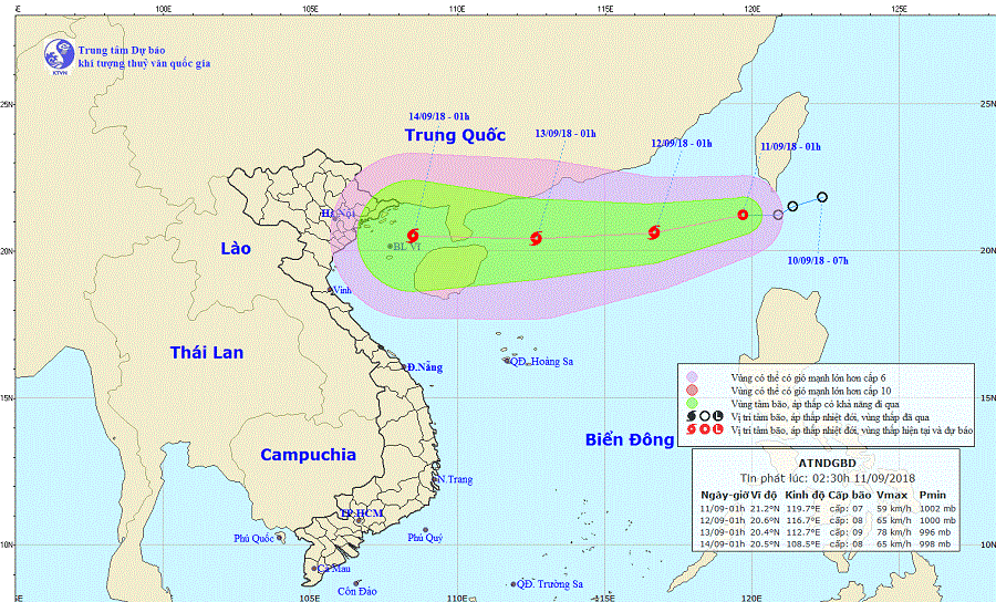 Dự báo thời tiết ngày 11/9: Siêu bão Mangkhut tiến vào Biển Đông
