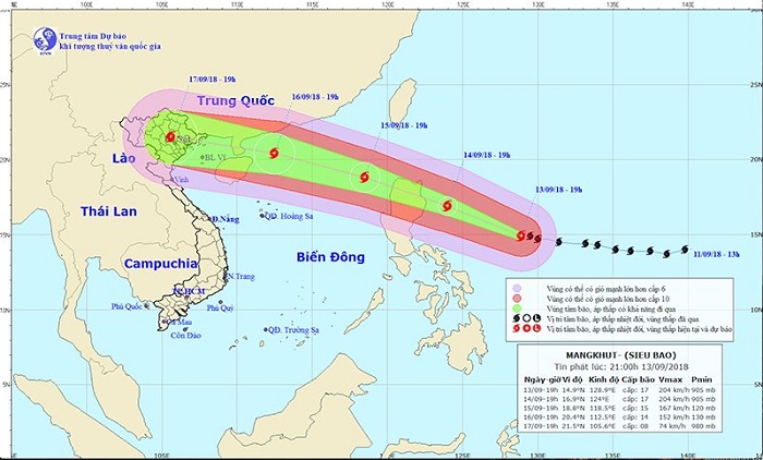 Dự báo thời tiết ngày 14/9: Sẽ có hai kịch bản của siêu bão Mangkhut