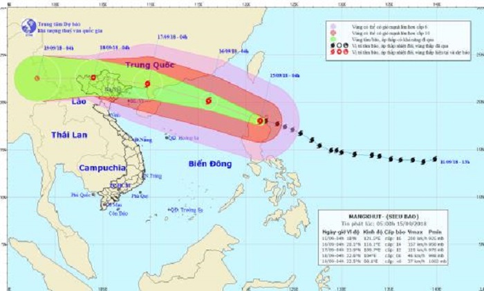 Dự báo thời tiết ngày 15/9: Siêu bão Mangkhut cấp 17 vào Biển Đông