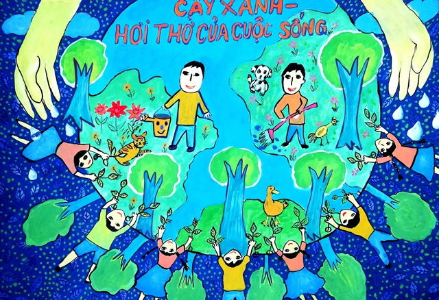 Vẽ tranh Vì môi trường tương lai: Trường tiểu học Trần Phú