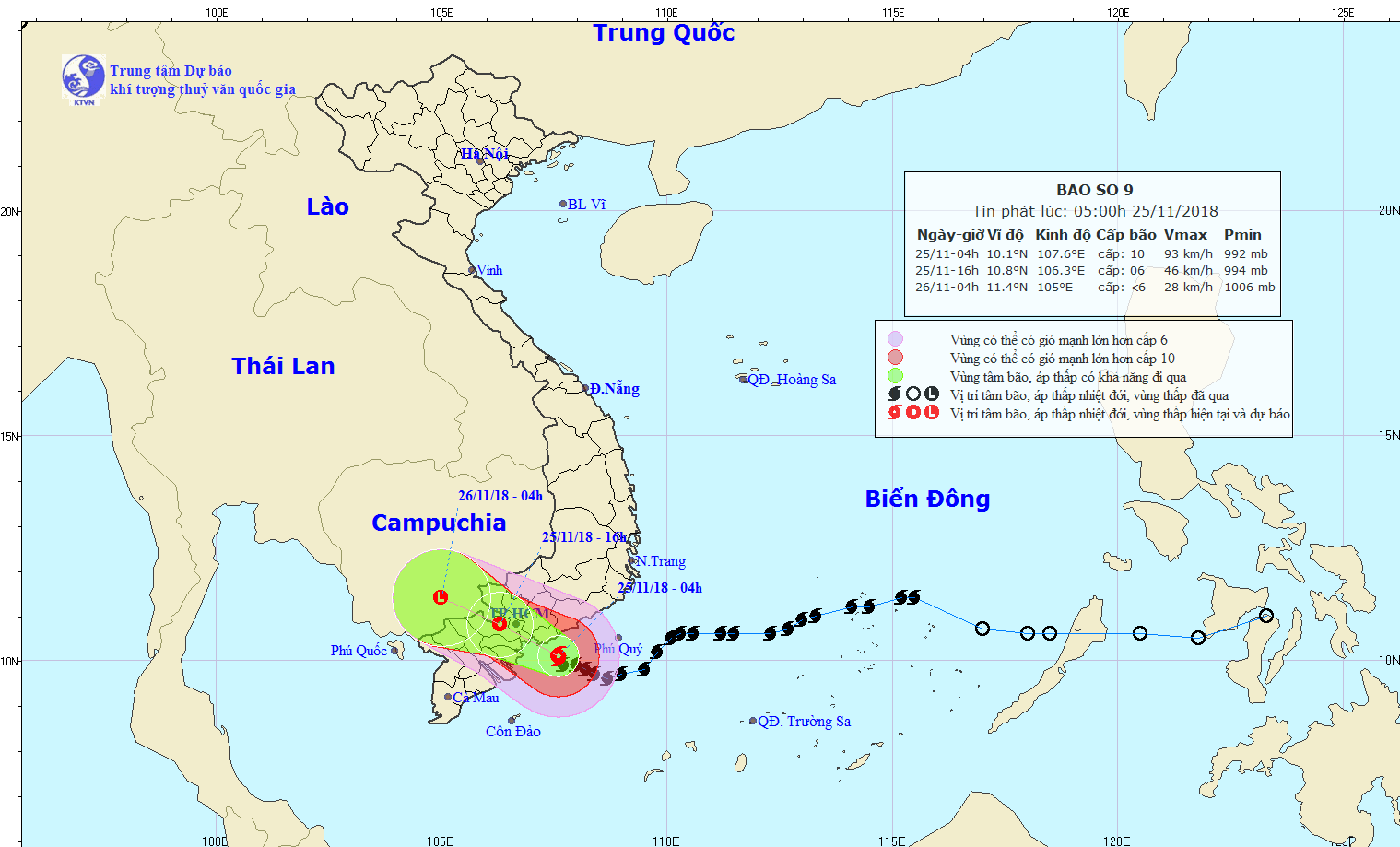 Tâm bão số 9 đang tiến vào Bà Rịa - Vũng Tàu và TP.HCM