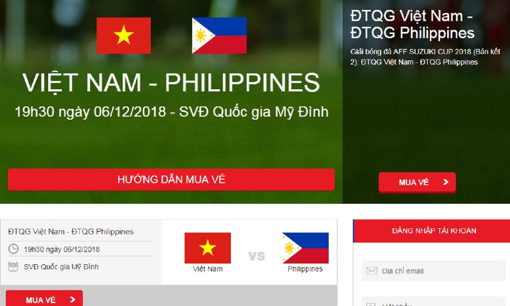 VFF đã bán hết vé trận Việt Nam - Philippines qua đường online