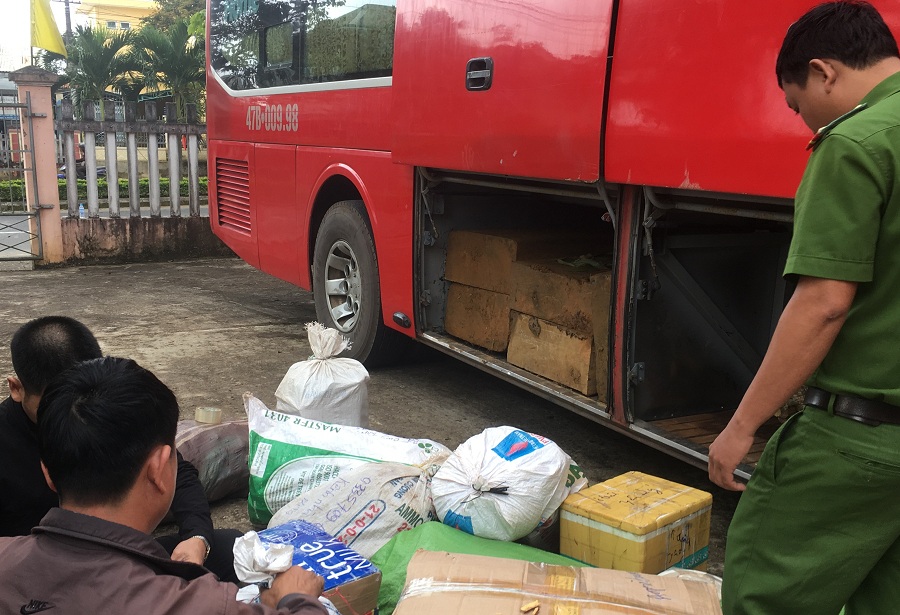 Quảng Nam: Phát hiện xe khách giấu 9 phách gỗ lậu dưới gầm