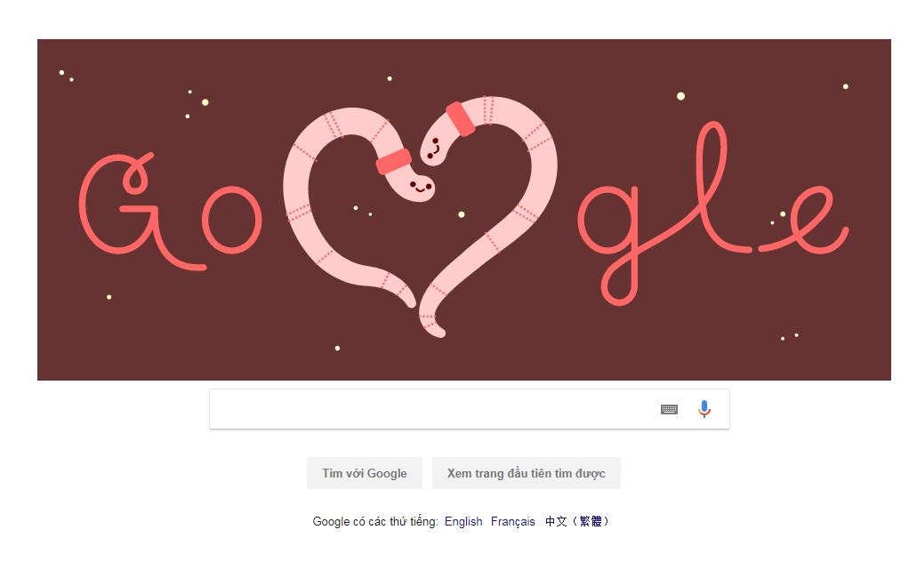 Google tôn vinh ngày Valentine 14/2 bằng giun đất, cánh cam và nhện
