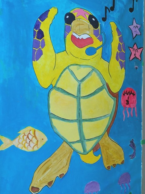 Bất ngờ từ những nét vẽ tranh khổ lớn về rùa biển