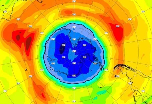 Lỗ thủng tầng ozone ở Nam Cực ngày 15-9-2021. Ảnh: CAMS