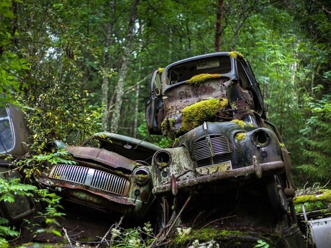 Những chiếc xe cũ nát, phủ đầy rêu và bụi bẩn khiến nơi này trở thành điểm du lịch kinh dị.