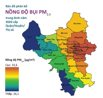 Bản đồ nồng độ bụi PM25 tại Hà Nội