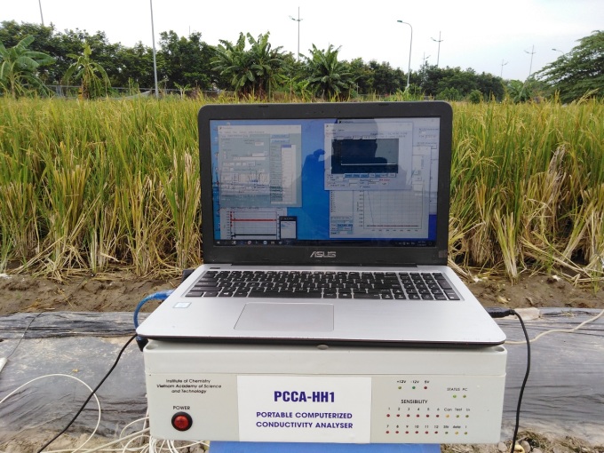 Thử nghiệm trên ruộng lúa tại Đông Anh, Hà Nội. Ảnh: NVCC
