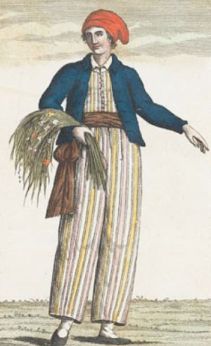 Ảnh chân dung Jeanne Baret mặt đồ thủy thủ và hoa, vẽ năm 1817 sau khi bà qua đời.