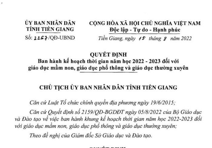 Quyết định 2267/QĐ-UBND của Ủy ban nhân dân tỉnh Tiền Giang - Ảnh chụp màn hình do tác giả cung cấp