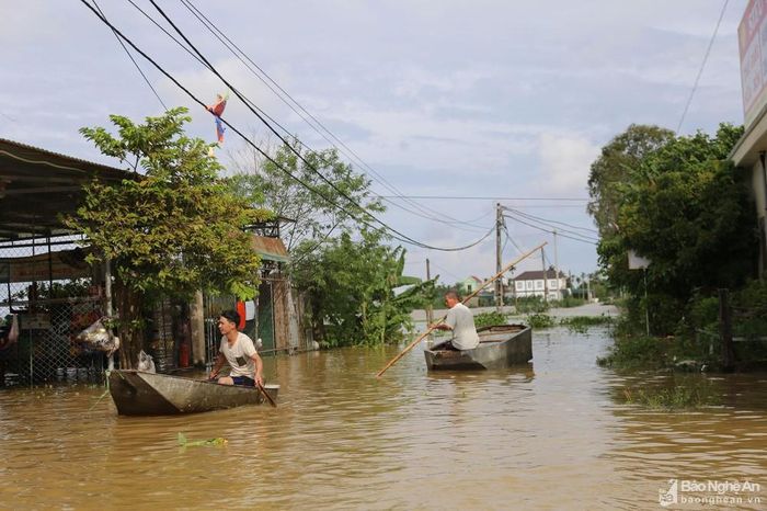 Mưa lớn liên tục những ngày qua đã gây ngập lụt tại nhiều địa phương trong tỉnh. Trong ảnh: Ngập lụt ở xã Vĩnh Thành, huyện Yên Thành. Ảnh: Phú Hương
