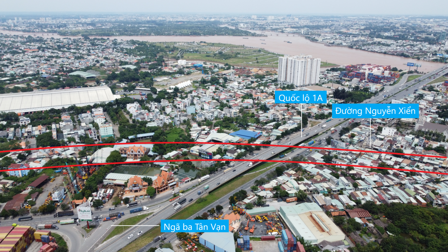 Toàn cảnh đường vành đai 3 đi qua phường Bình Thắng, TP Dĩ An, tỉnh Bình Dương