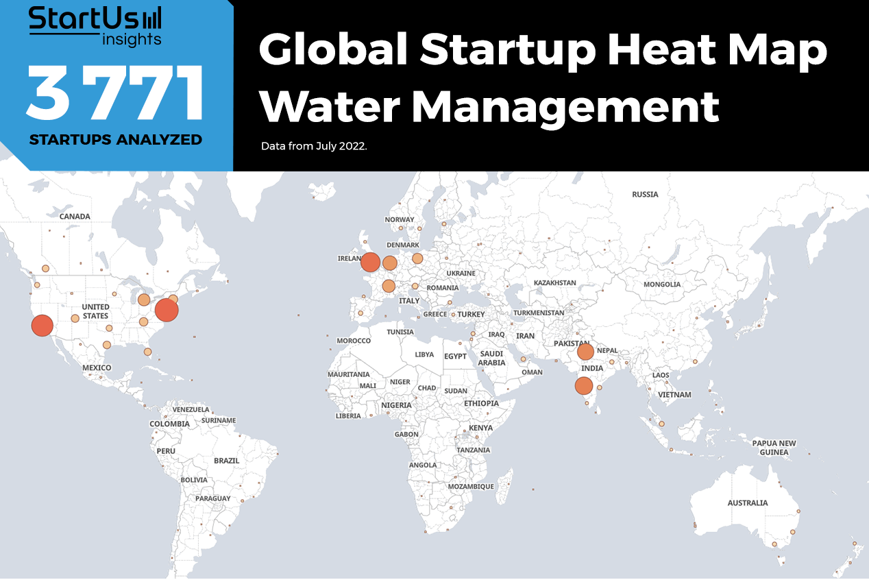 Bản đồ các startup hoạt động trong lĩnh vực quản lý nước trên toàn thế giới tính đến tháng 7/2022 | Ảnh: StartUs Insights 