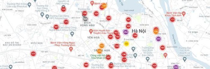 Các điểm ô nhiễm không khí ở Hà Nội sáng nay.