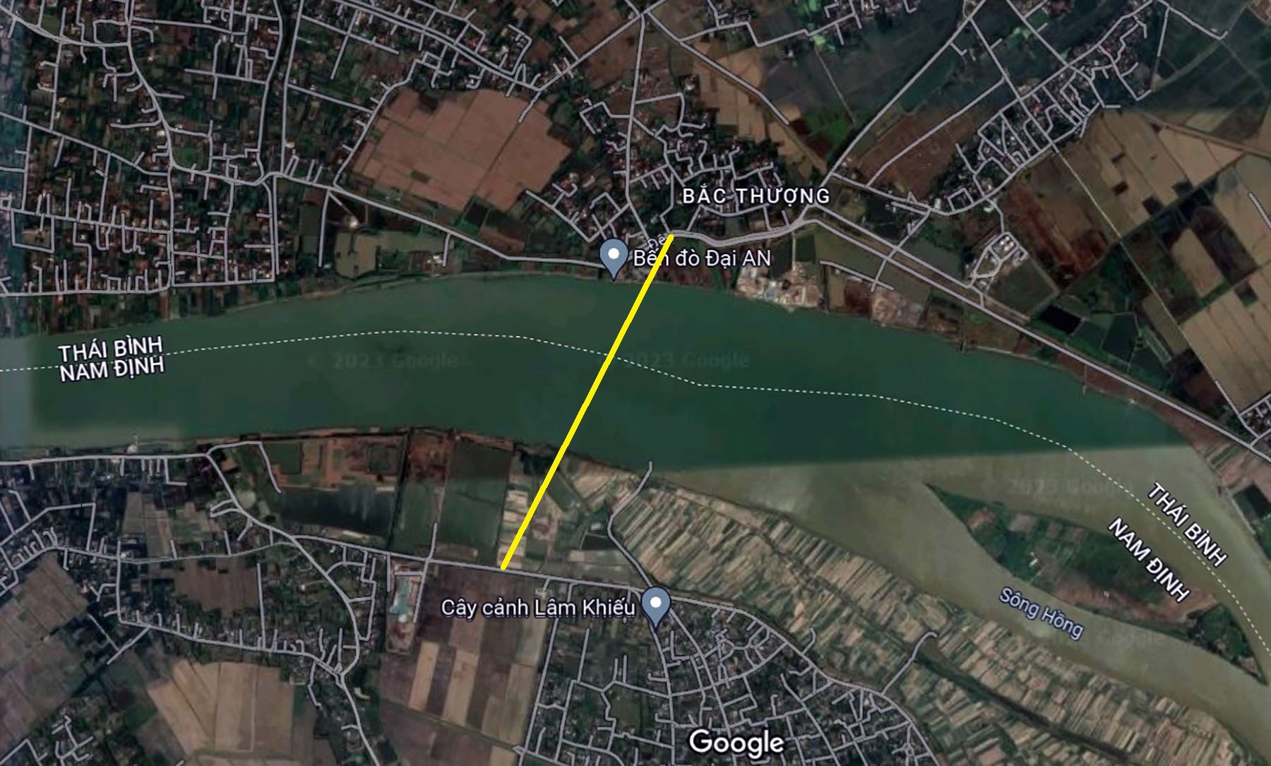 Toàn cảnh vị trí quy hoạch xây cầu đường sắt vượt sông Hồng nối Nam Định - Thái Bình