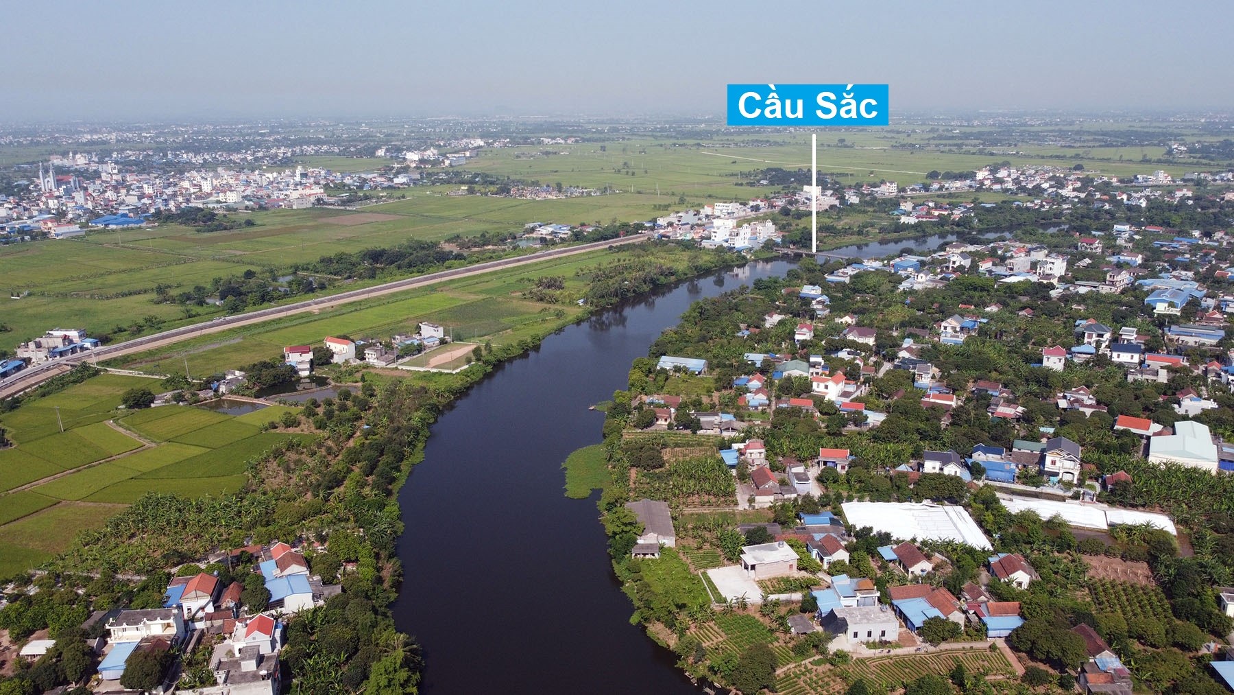 Toàn cảnh vị trí quy hoạch xây cầu vượt sông Châu Giang nối Nam Định - Hà Nam
