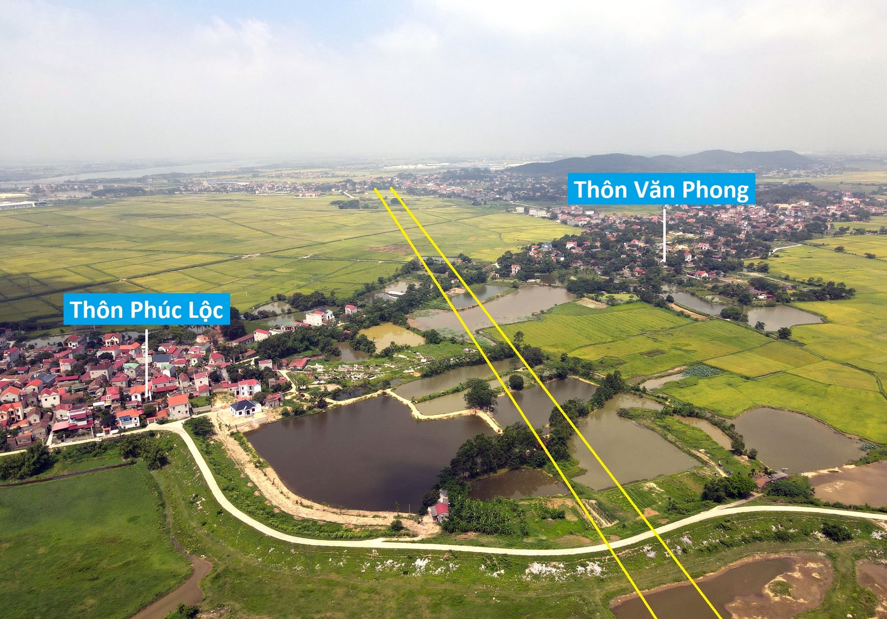 Toàn cảnh vị trí quy hoạch xây cầu vượt sông Cầu trên tuyến cao tốc Nội Bài - Hạ Long nối Bắc Ninh - Bắc Giang