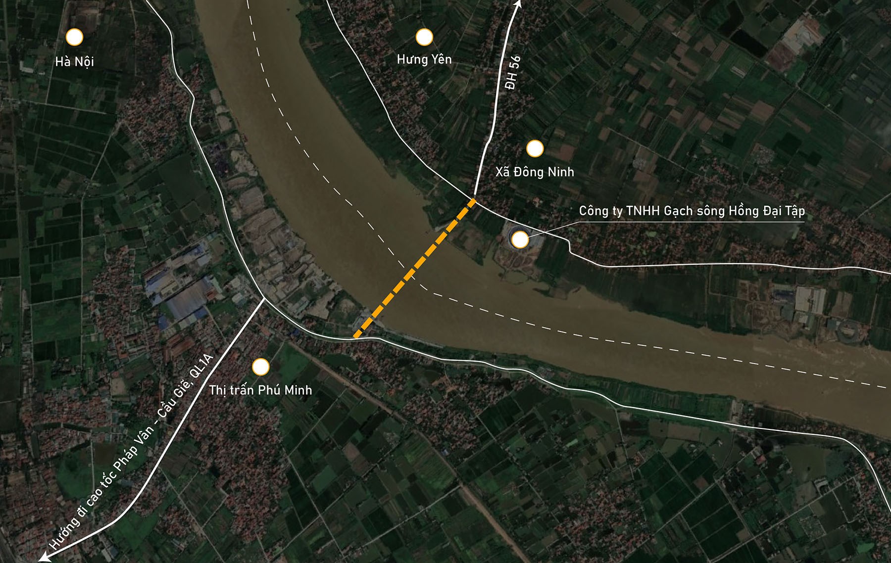 Toàn cảnh vị trí dự kiến xây cầu Đông Ninh vượt sông Hồng nối Hưng Yên - Hà Nội