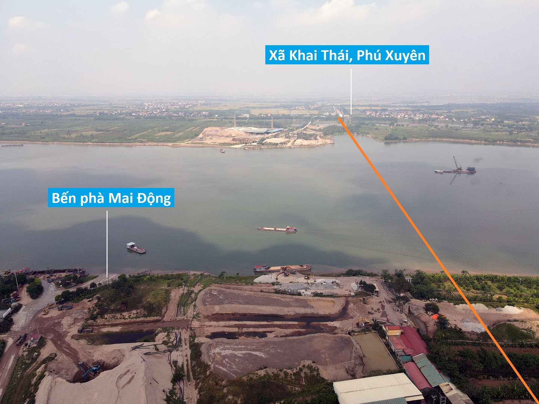 Toàn cảnh vị trí dự kiến xây cầu Mai Động vượt sông Hồng nối Hưng Yên - Hà Nội