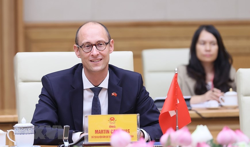 Hình ảnh Thủ tướng Phạm Minh Chính tiếp Chủ tịch Hạ viện Thụy Sĩ | Chính trị | Vietnam+ (VietnamPlus)