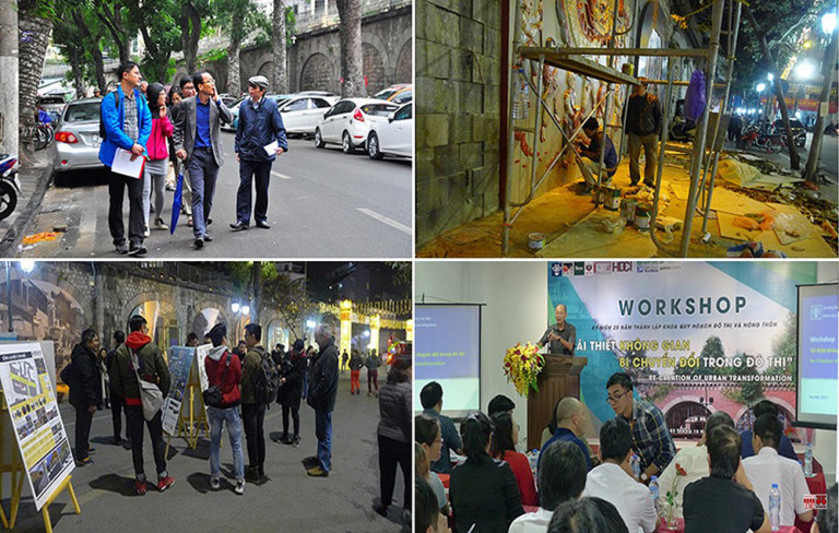 Hội KTS Hà Nội kết hợp với các Tổ chức trong nước và quốc tế, các trường Đại học các UBND Quận huyện, Thành phố để thảo luận đề xuất các sáng kiến hình thành các KGCC – Sáng tạo, các không gia Nghệ thuật cộng đồng ví dụ như dự án Phố Nghệ thuật bích họa Phùng Hưng 2016-2018.