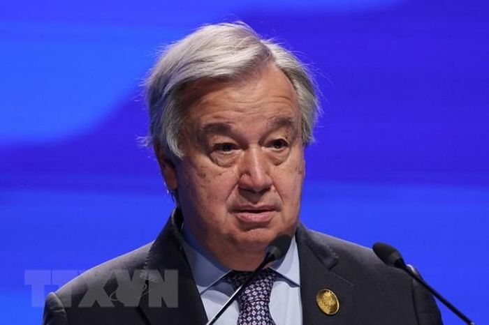 Tổng Thư ký Liên hợp quốc Antonio Guterres phát biểu tại một sự kiện trong khuôn khổ COP27 ở Sharm el-Sheikh, Ai Cập ngày 9/11/2022. (Ảnh: AFP/TTXVN)