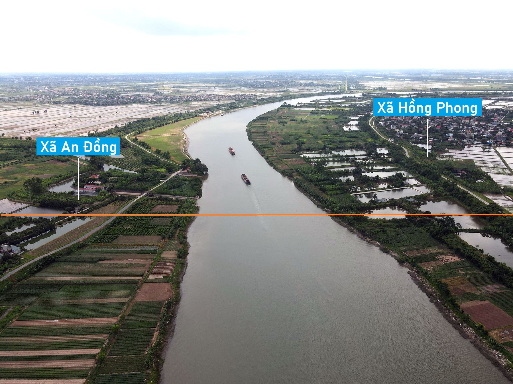 Toàn cảnh vị trí dự kiến xây cầu vượt sông Luộc nối Thái Bình - Hải Dương