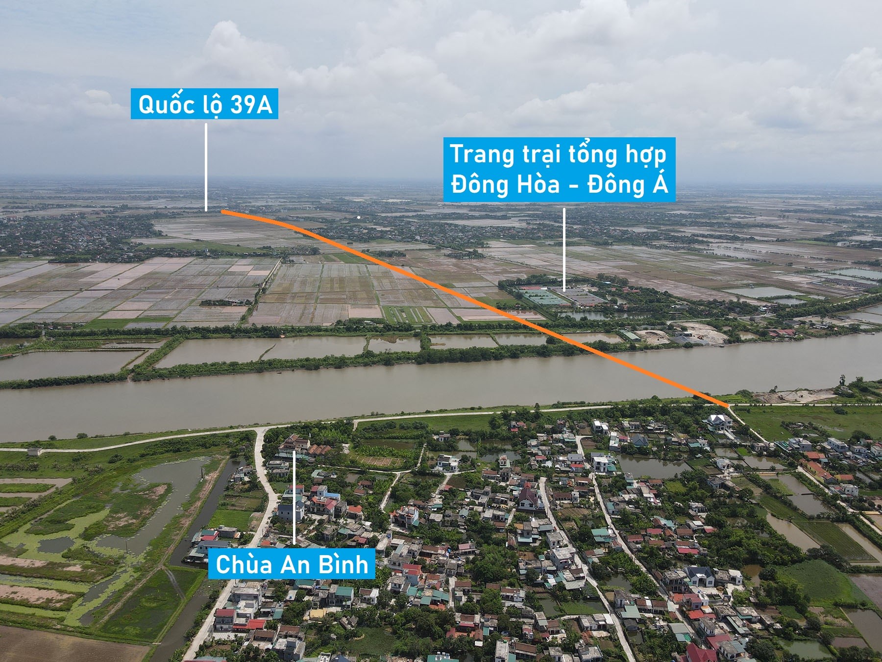 Toàn cảnh vị trí dự kiến xây cầu vượt sông Trà Lý nối huyện Kiến Xương - Đông Hưng trên cao tốc Thái Bình - Hưng Yên