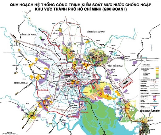 Bản đồ quy hoạch công trình kiểm soát mực nước chống ngập Thành phố Hồ Chí Minh giai đoạn I