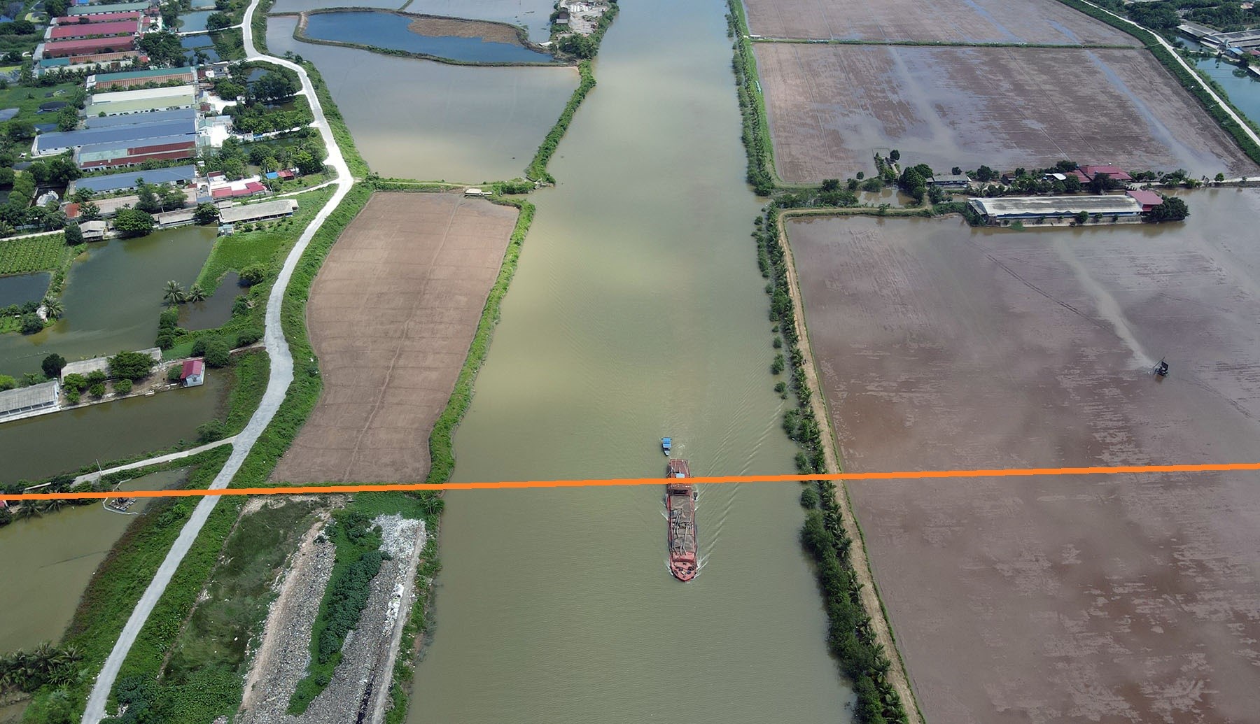 Toàn cảnh vị trí dự kiến xây cầu Tiên Thanh vượt sông Thái Bình nối huyện Vĩnh Bảo - Tiên Lãng, Hải Phòng