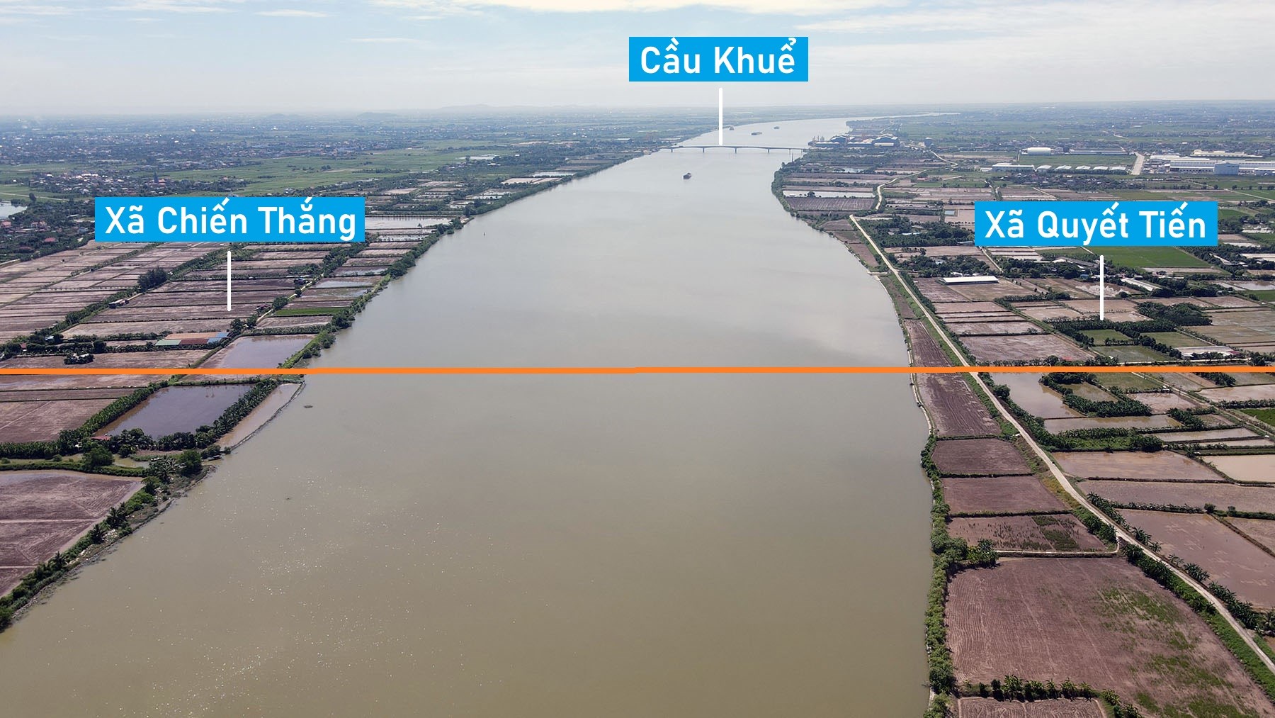 Toàn cảnh vị trí dự kiến xây cầu vượt sông Văn Úc nối huyện Tiên Lãng - An Lão, Hải Phòng