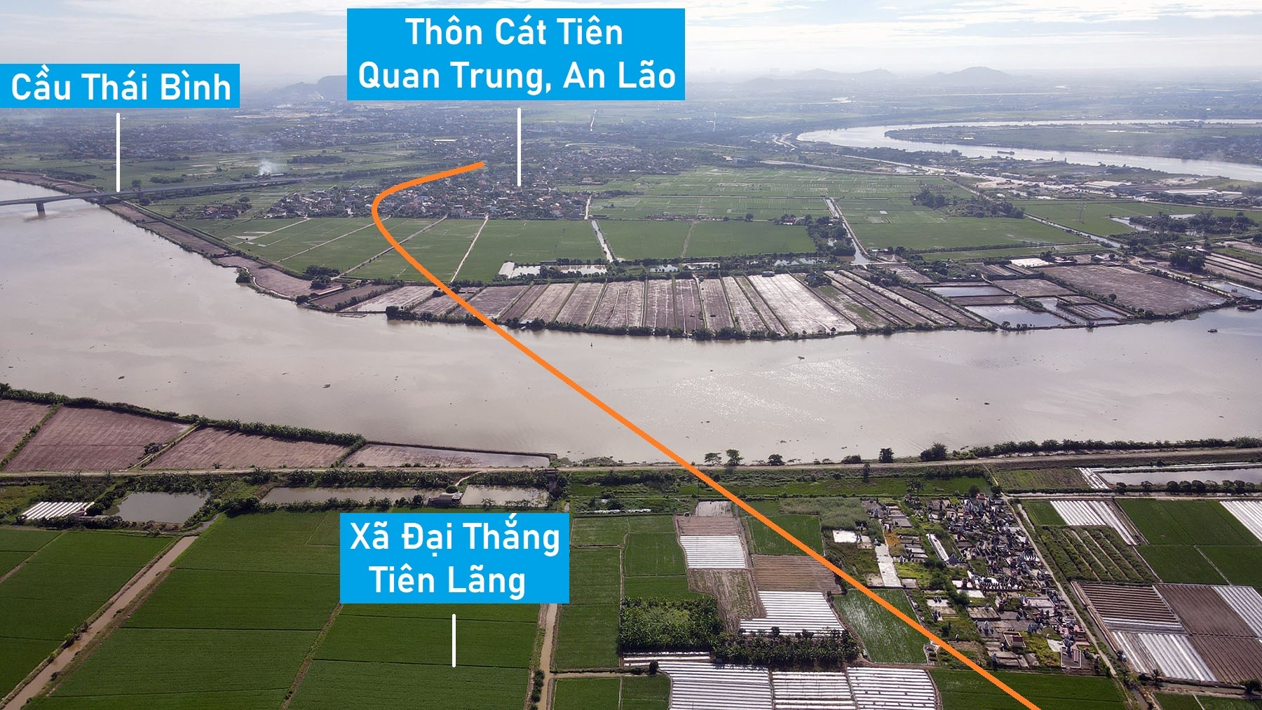 Toàn cảnh vị trí có thể xây cầu đường sắt vượt sông Văn Úc nối huyện Tiên Lãng - An Lão, Hải Phòng