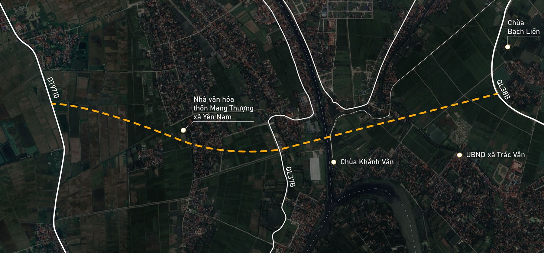 Toàn cảnh vị trí quy hoạch xây cầu vượt sông Châu Giang nối xã Yên Nam với Trác Văn, Duy Tiên, Hà Nam
