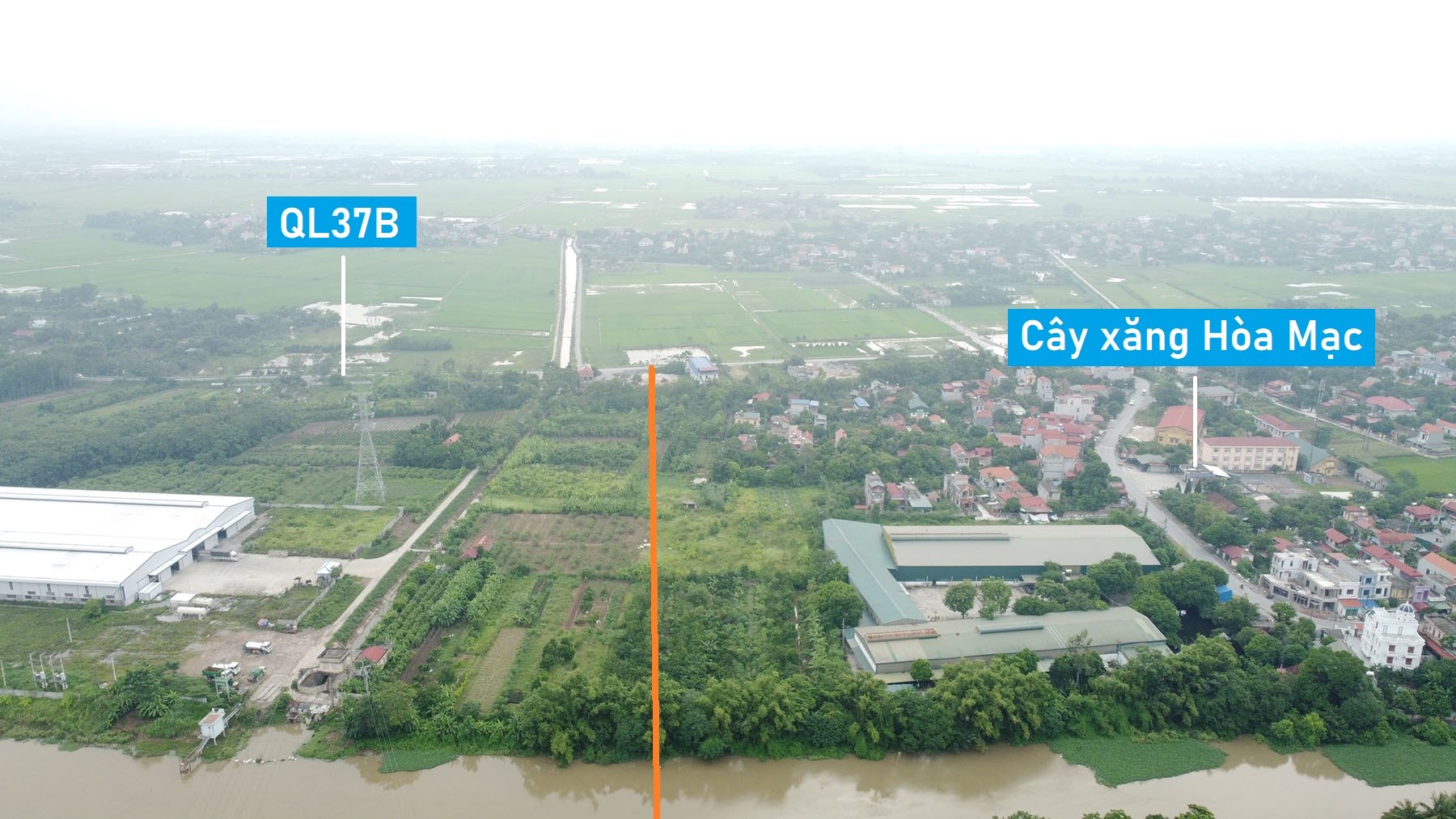 Toàn cảnh vị trí quy hoạch xây cầu vượt sông Châu Giang nối xã Yên Nam với Trác Văn, Duy Tiên, Hà Nam