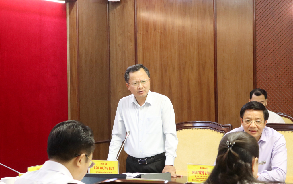 Đồng chí Cao Tường Huy, Quyền Chủ tịch UBND tỉnh phát biểu tại cuộc họp.