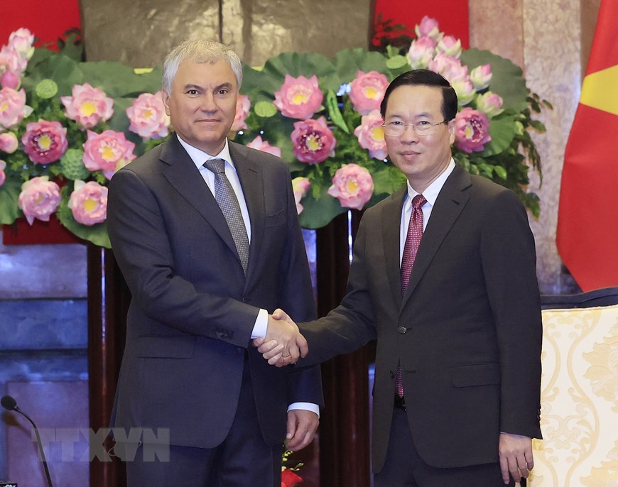 Chủ tịch nước Võ Văn Thưởng tiếp Chủ tịch Duma Quốc gia Nga Volodin | Chính trị | Vietnam+ (VietnamPlus)