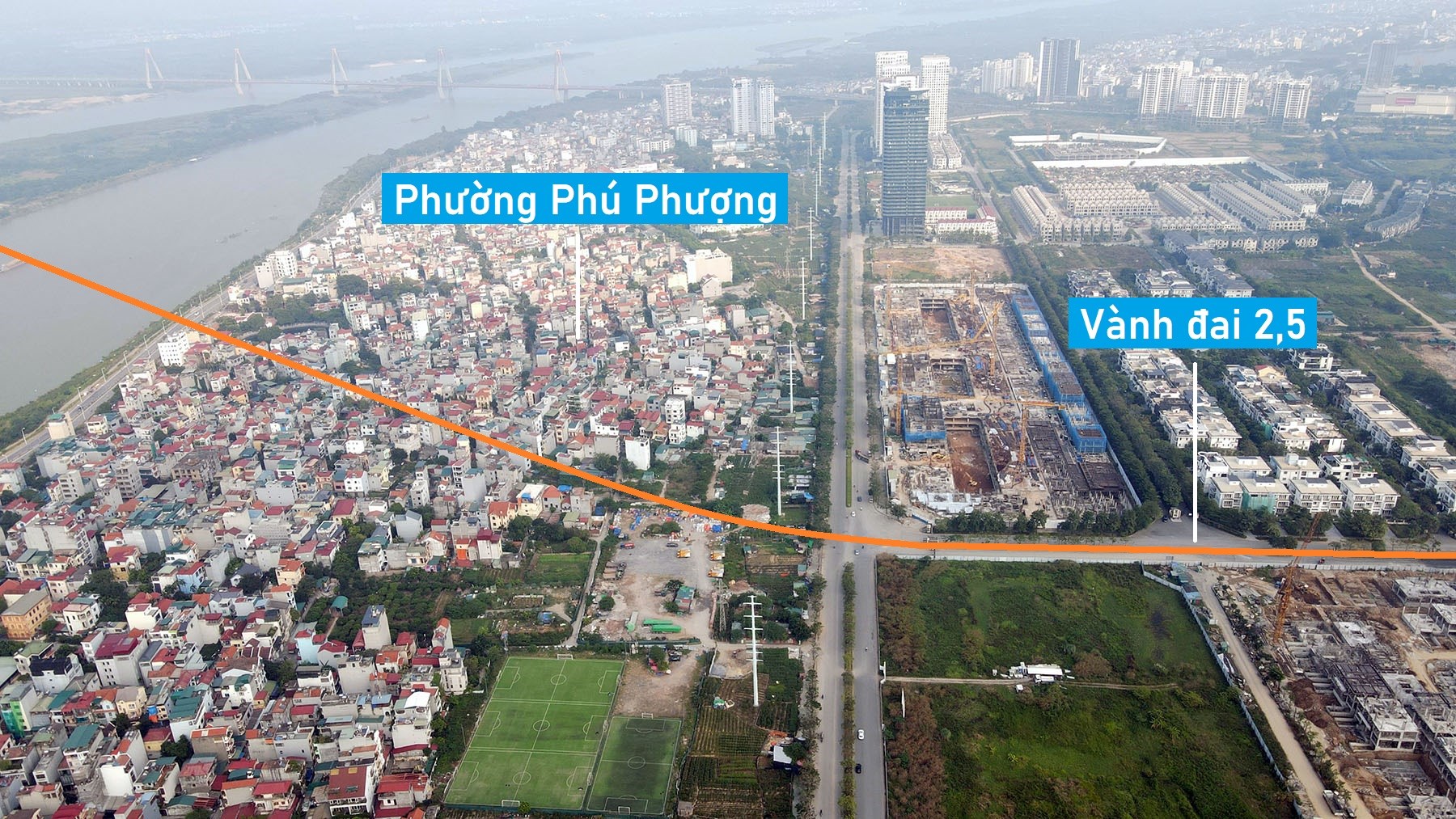 Toàn cảnh vị trí đề xuất xây cầu vượt sông Hồng trên đường Vành đai 2,5 nối Tây Hồ - Đông Anh, Hà Nội