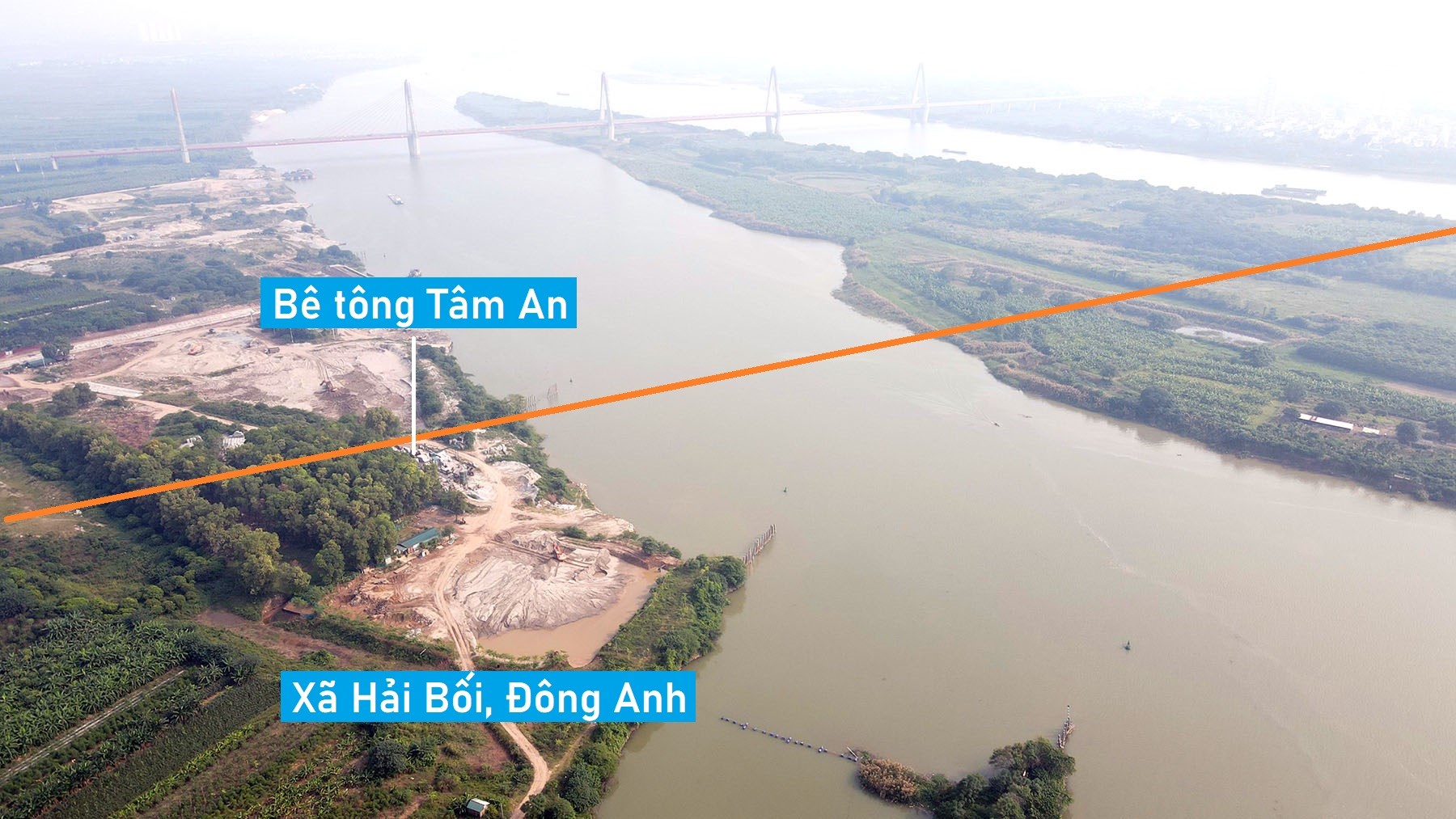 Toàn cảnh vị trí đề xuất xây cầu vượt sông Hồng trên đường Vành đai 2,5 nối Tây Hồ - Đông Anh, Hà Nội