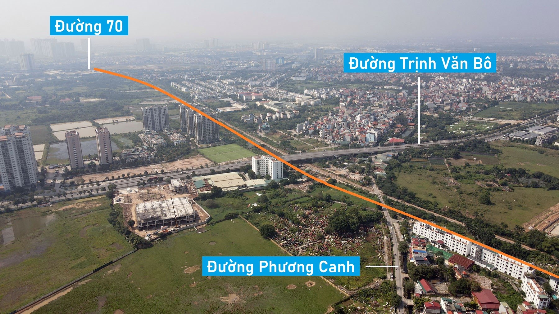 Toàn cảnh vị trí sẽ xây cầu vượt sông Nhuệ trên đường Hàm Nghi, Nam Từ Liêm, Hà Nội