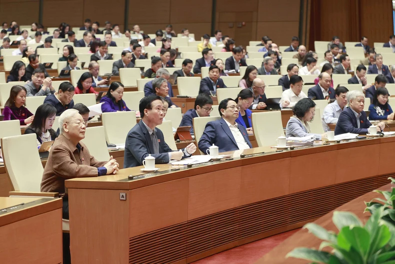 [Ảnh] Tổng Bí thư Nguyễn Phú Trọng đến dự phiên thảo luận của Quốc hội ảnh 6