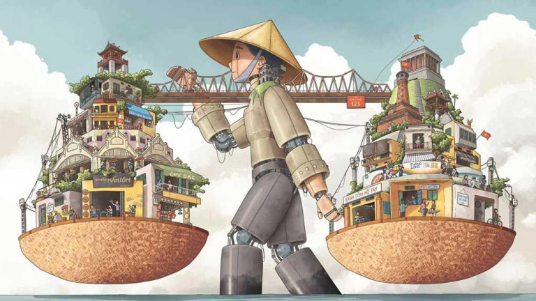 Ảnh: Tác phẩm 'Hà Nội rong' của Đặng Thái Tuấn đoạt giải nhất cuộc thi vẽ minh họa (Nguồn: UNESCO Office in Viet Nam)