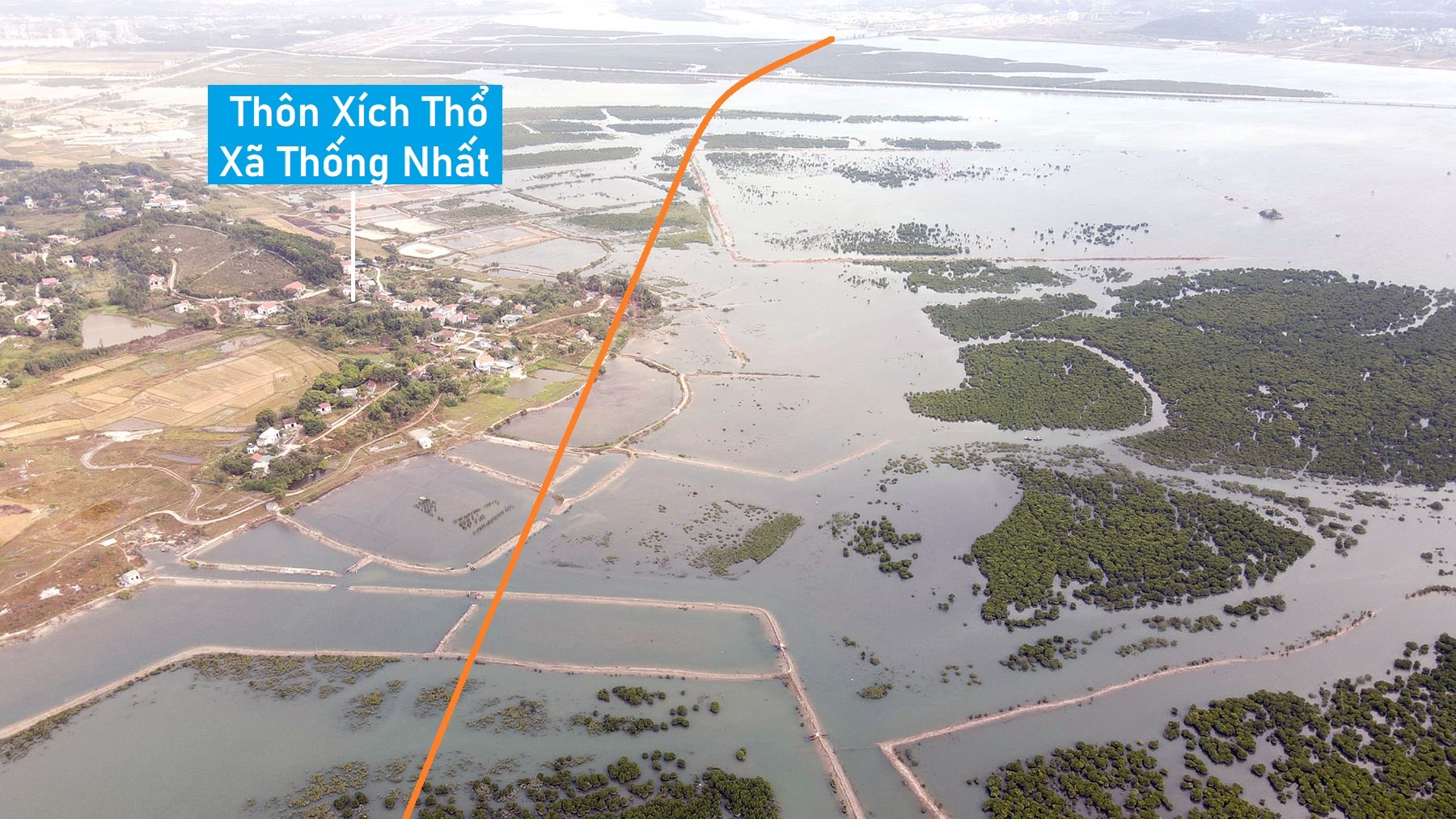 Toàn cảnh vị trí sẽ xây cầu vượt vịnh Cửa Lục nối xã Lê Lợi - Thống Nhất, TP Hạ Long, Quảng Ninh